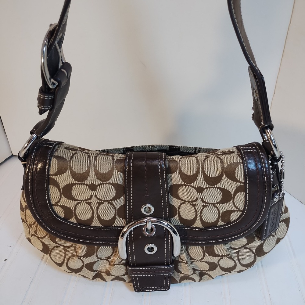 COACH Y2K Vintage Soho Signature Jacquard Brown Buckle Flap Shoulder Bag F15203